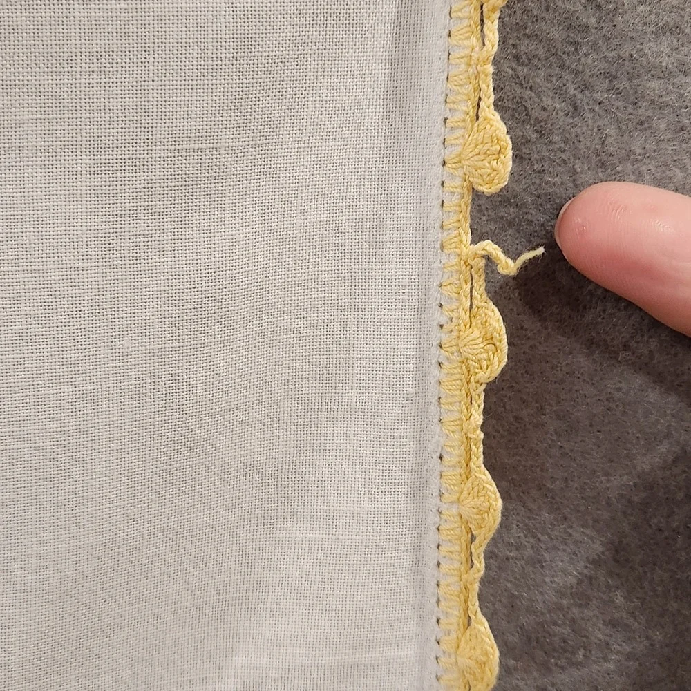 Vintage Tablecloth Hand Made Embroidered Floral Crochet Lace Trim Cottage 32x35